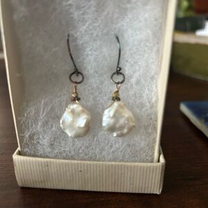 Baroque freshwater pearl & gold earrings.